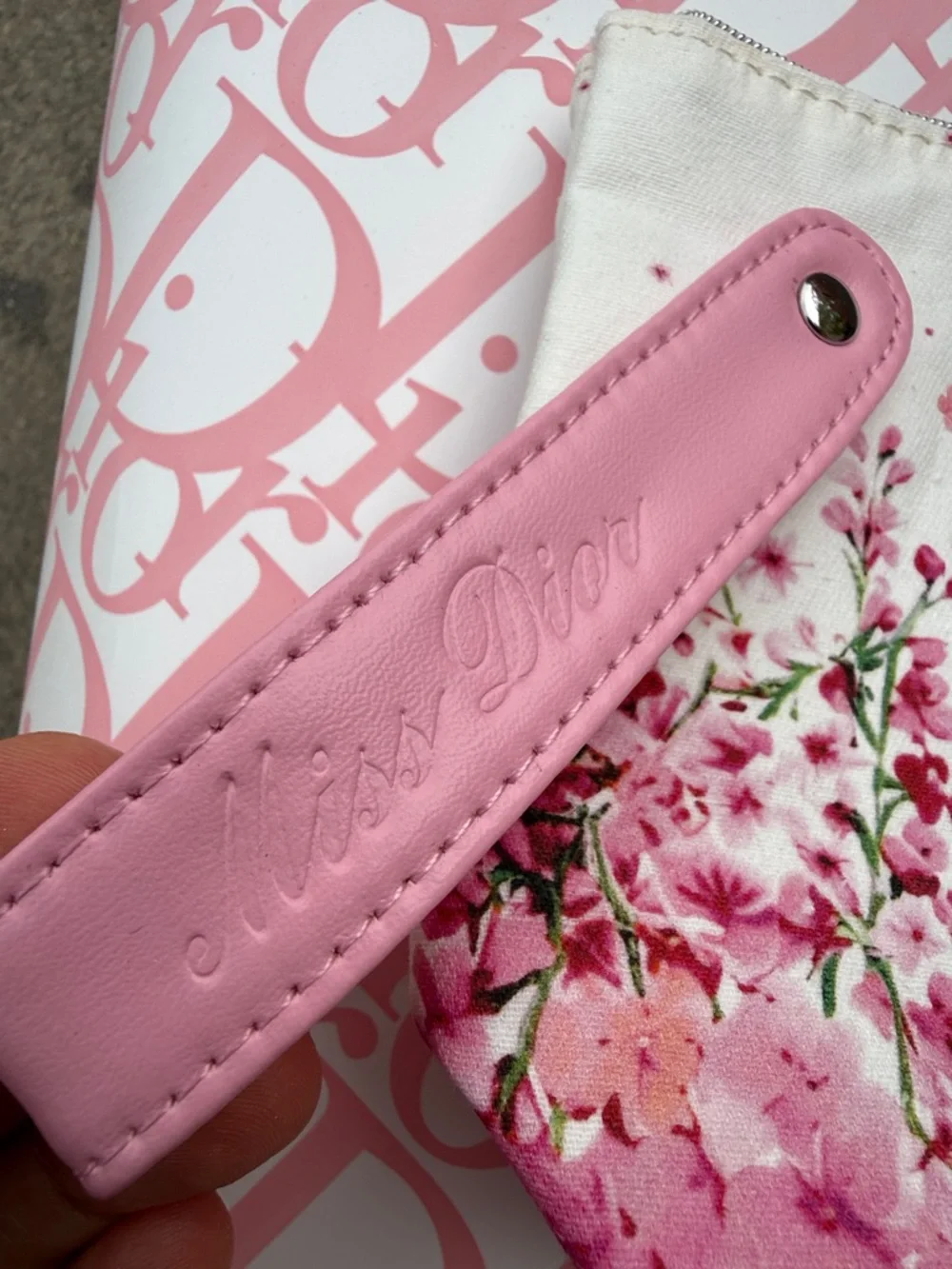 Miss Dior White & Pink Floral Cosmetic Pouch  Dior Bloom Makeup Fabric Pouch